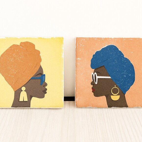 A pair o Afrocentric Coaster Duo – Bold, Artistic, and Culture-Infused size 4x4 - Picture 1 of 4
